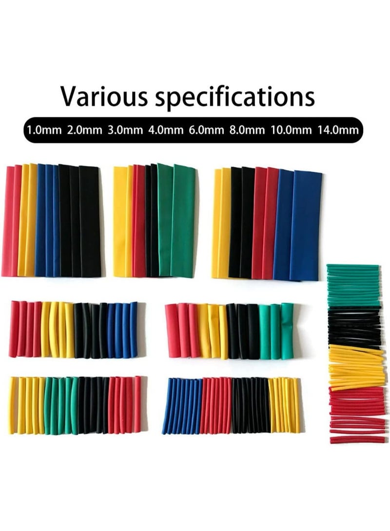 164Pcs Shrink Ratio 2:1 Heat Shrink Tubing Kit, Electrical Wire Cable Wrap Sleeving for Workshop Hand Tools - 8 Sizes 5 Colours